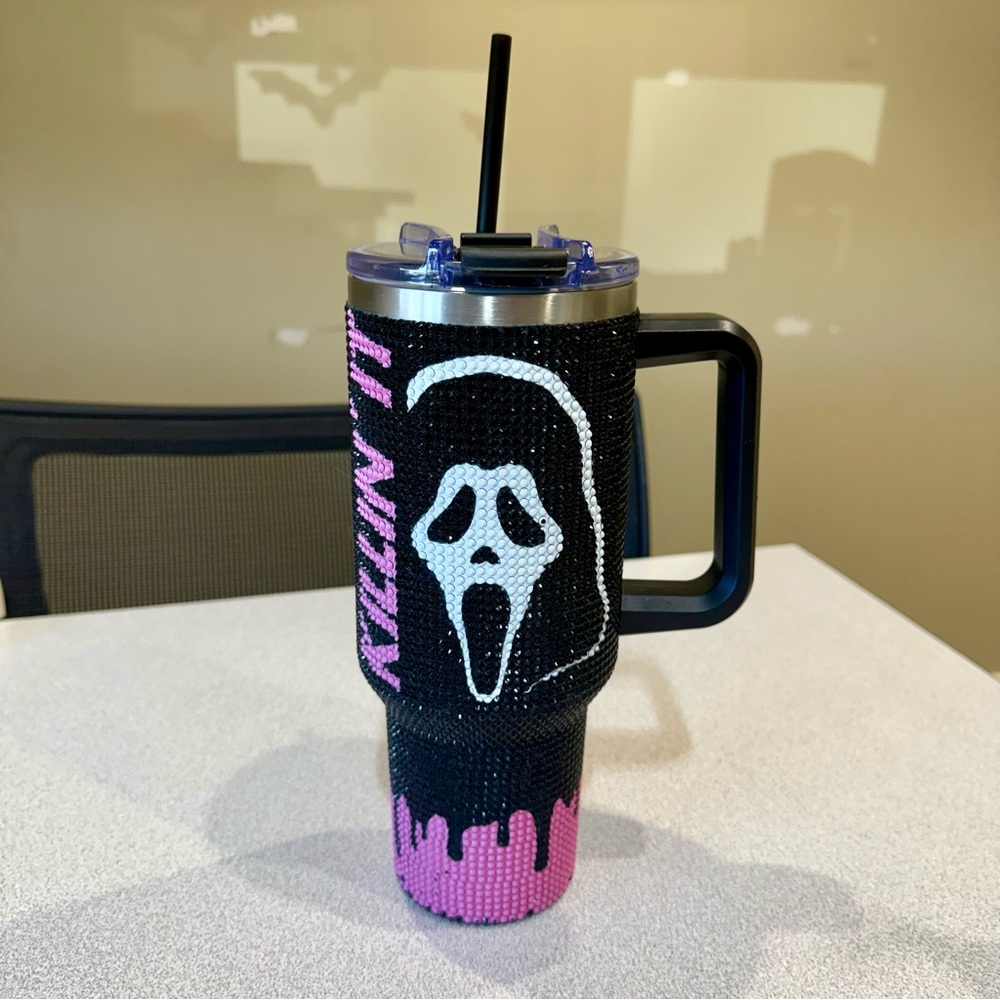 Ghost Face Killin' It Rhinestone Travel Tumbler 40oz Spencer’s Pink Black Spooky